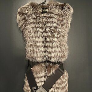 Saga Mink Faux Fur Vest with Belt and Leather Sides